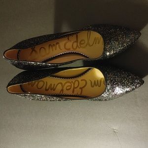 Sam Edelman Black Iridescent Sequined Pointed Toe Pump Shoes